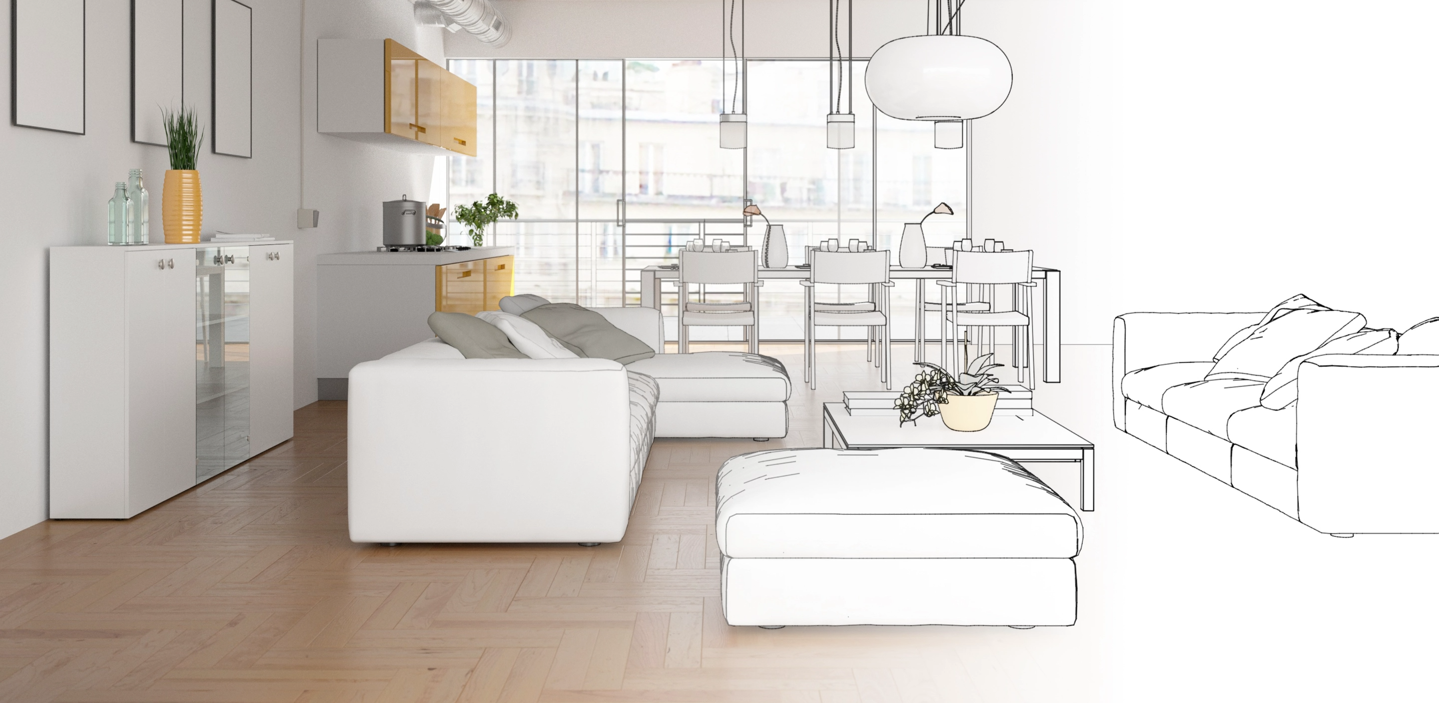 3D design rendering of living space
